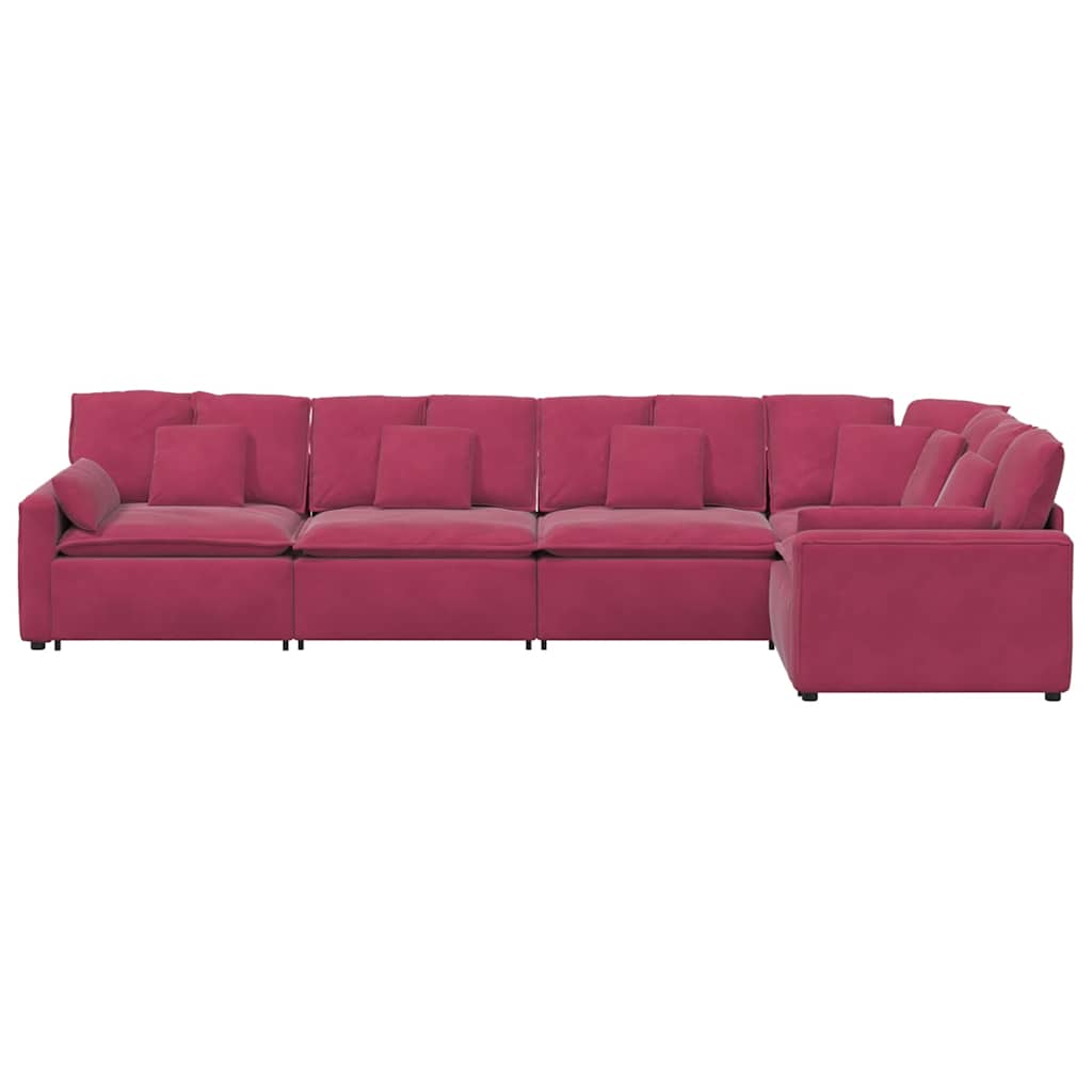 Sofá modular com almofadas veludo vermelho tinto