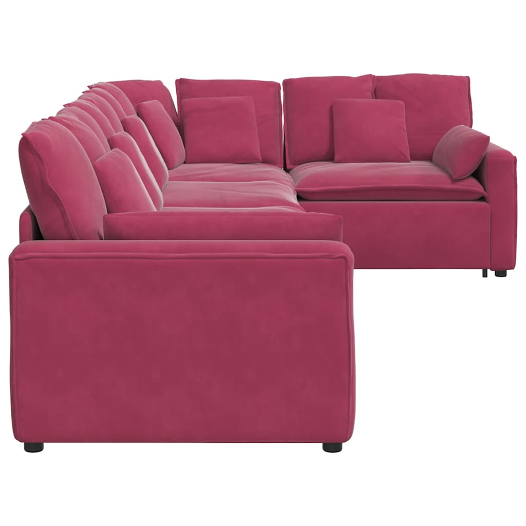 Sofá modular com almofadas veludo vermelho tinto