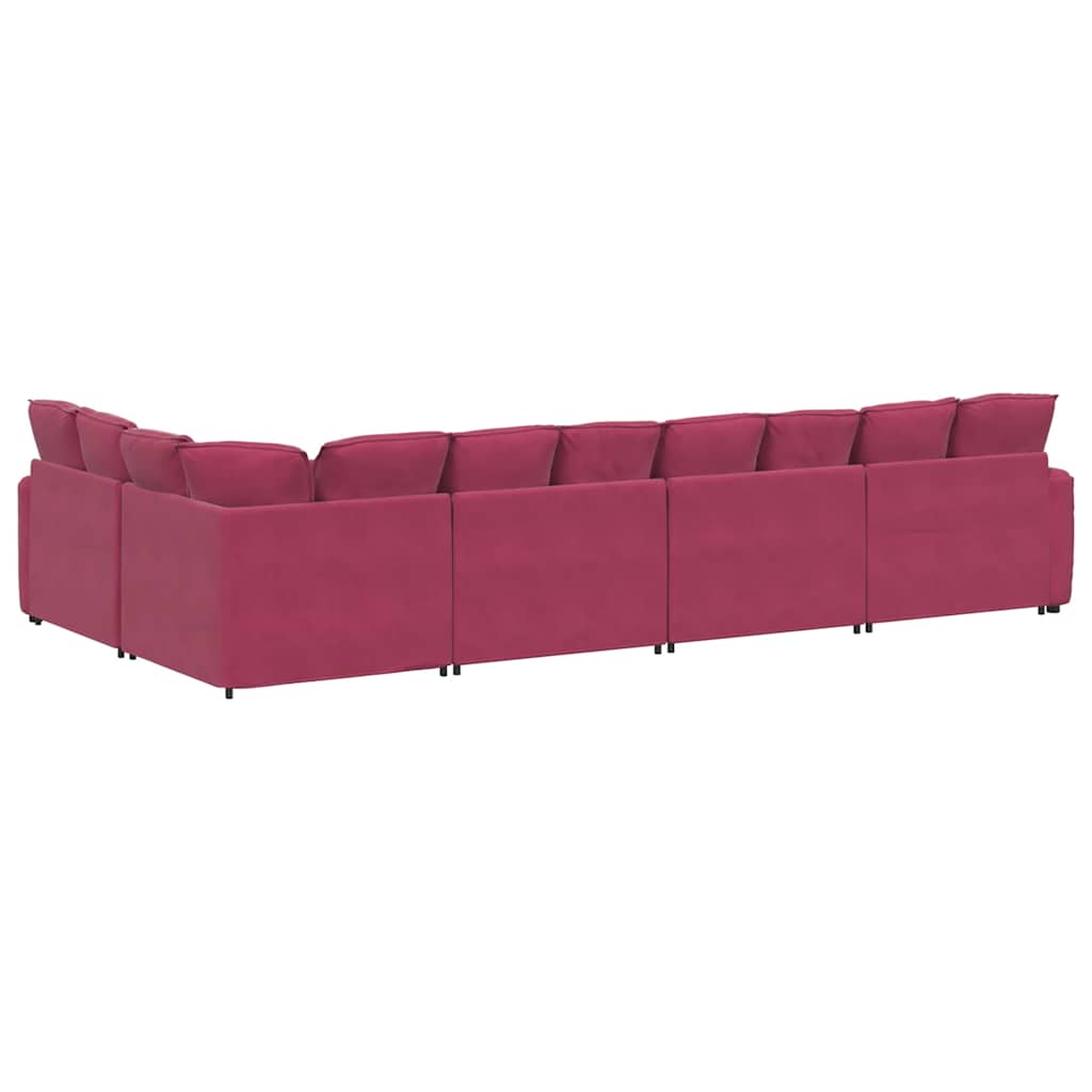 Sofá modular com almofadas veludo vermelho tinto