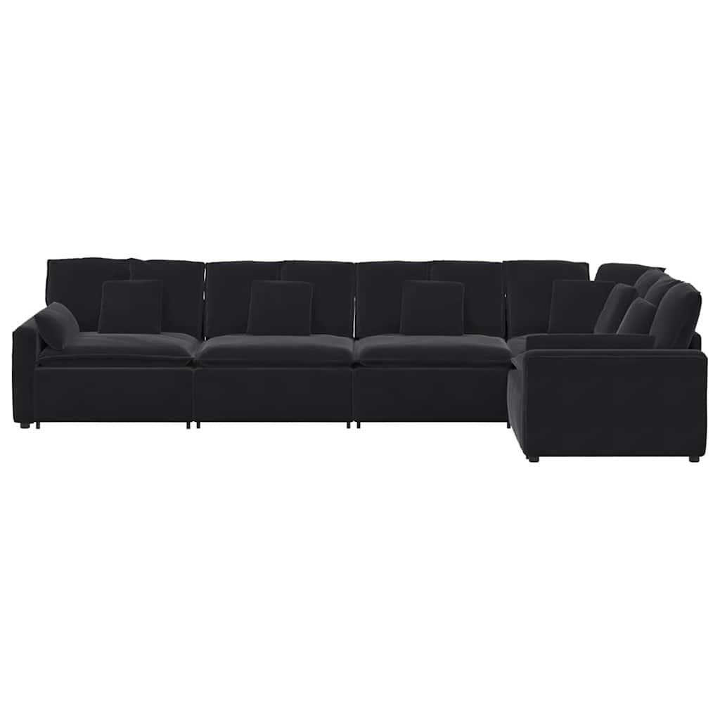 Sofá modular com almofadas veludo preto