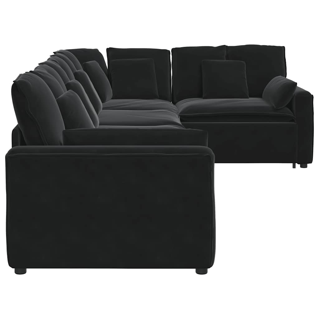 Sofá modular com almofadas veludo preto