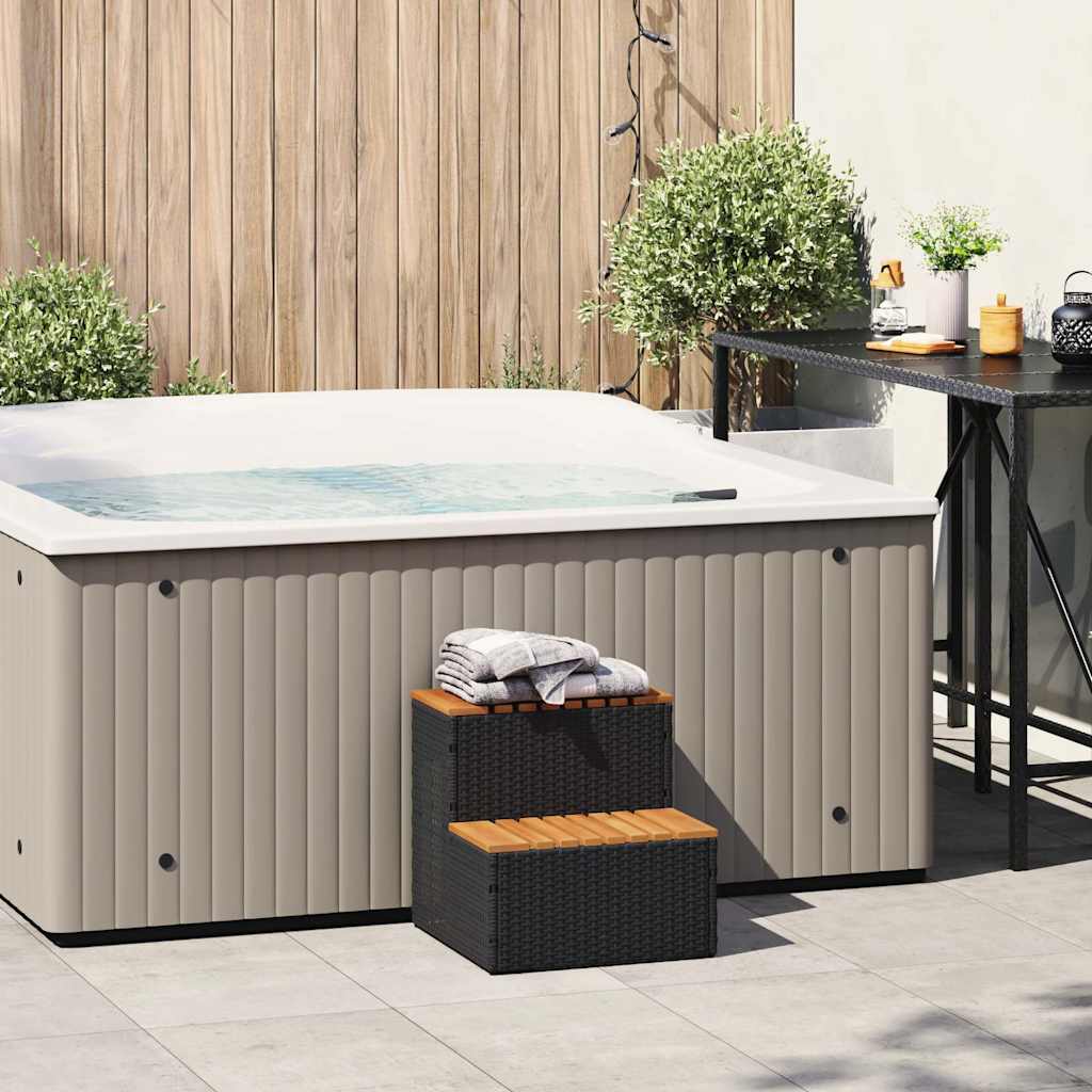 Step for hydromassage 50x50x50.5 cm PE and solid acacia black