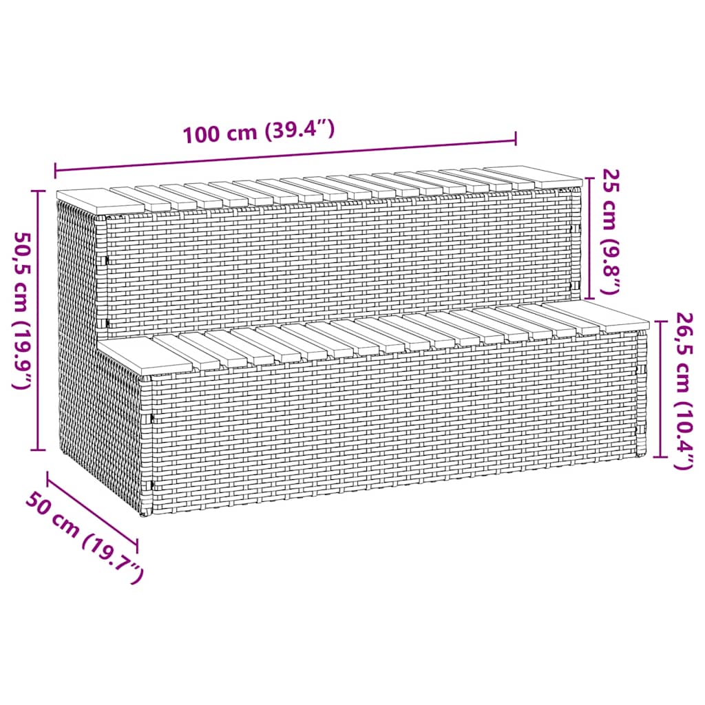Step for hydromassage 100x50x50.5 cm PE and solid acacia beige