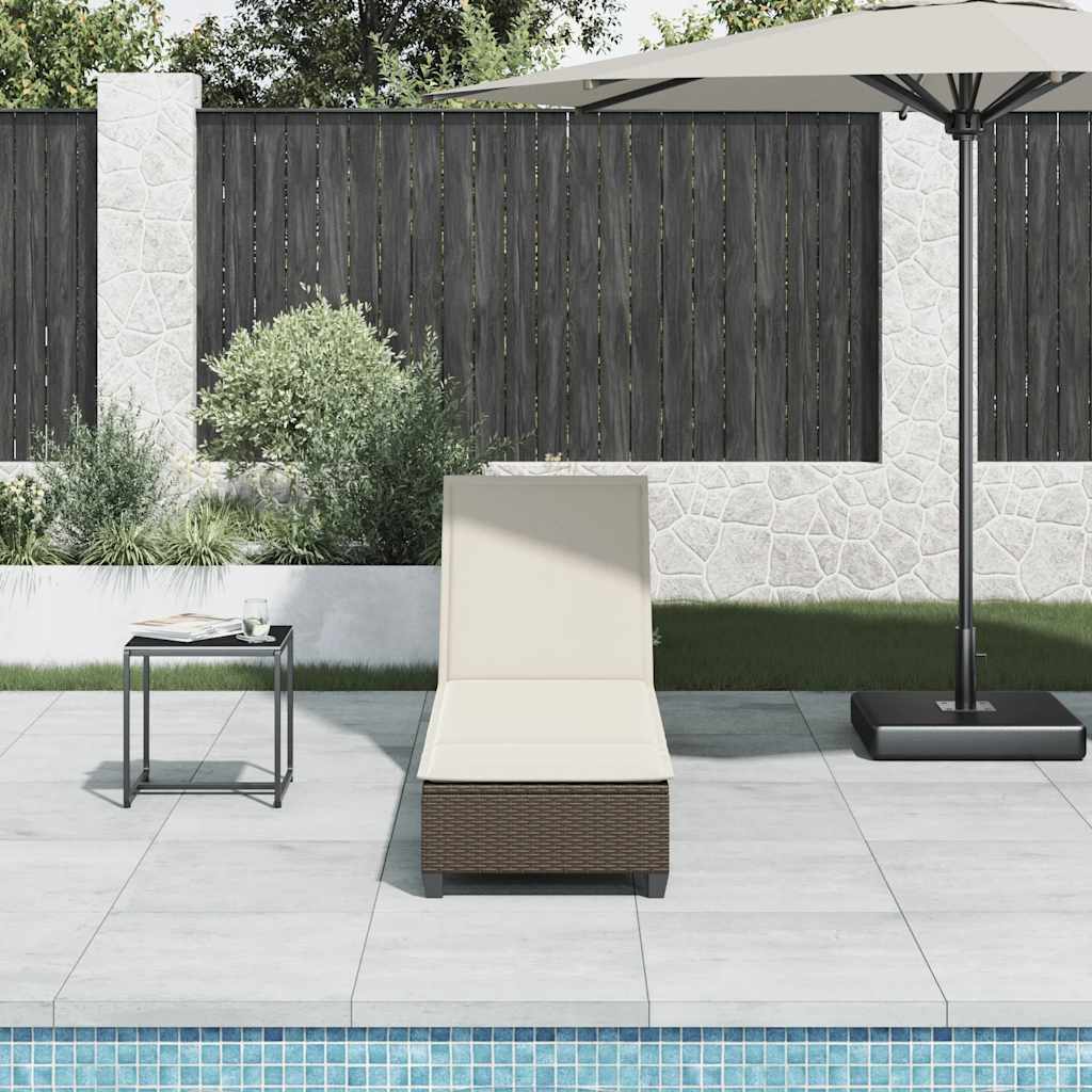 Sun lounger with cushions 55x200x25.5cm brown PE wicker