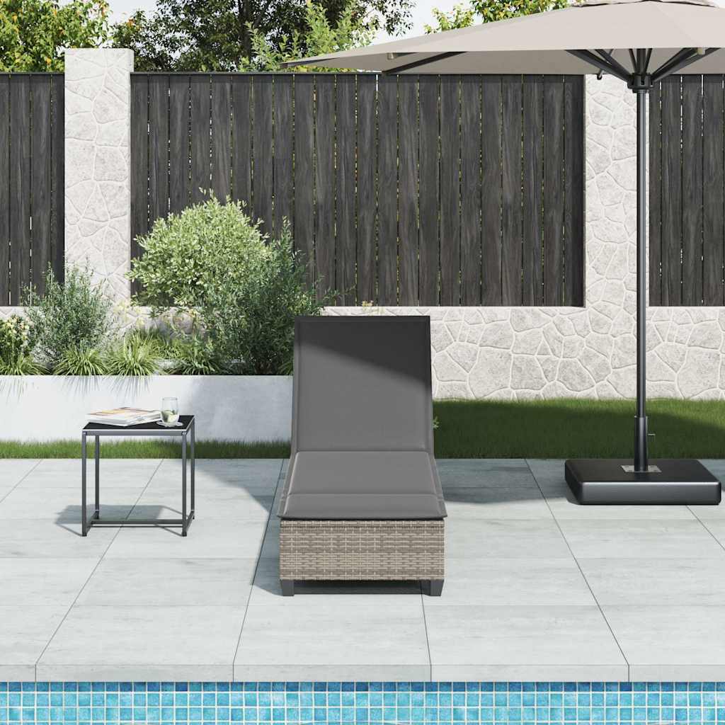 Sun lounger with cushions 55x200x25.5cm grey PE wicker