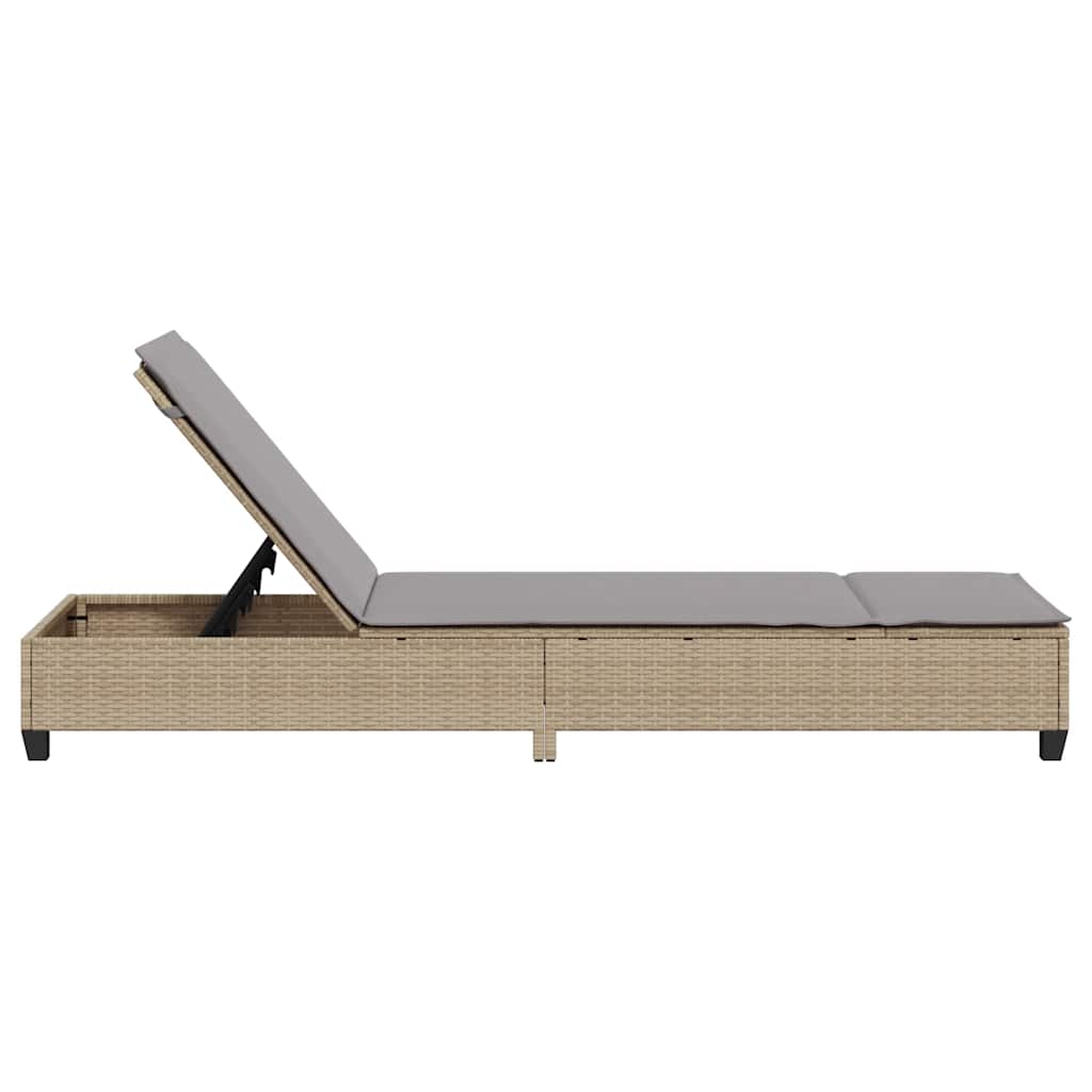 Sun lounger with cushions 55x200x25.5cm PE wicker beige