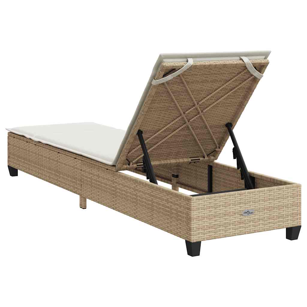 Sun lounger with cushions 55x200x25.5cm PE wicker beige