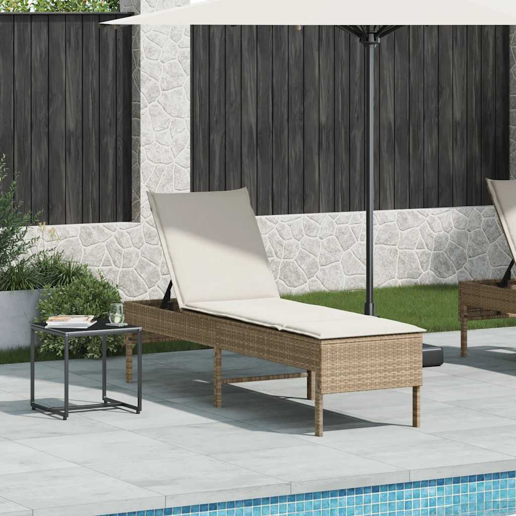Espreguiçadeira com almofadão 55x200x44cm vime PE bege