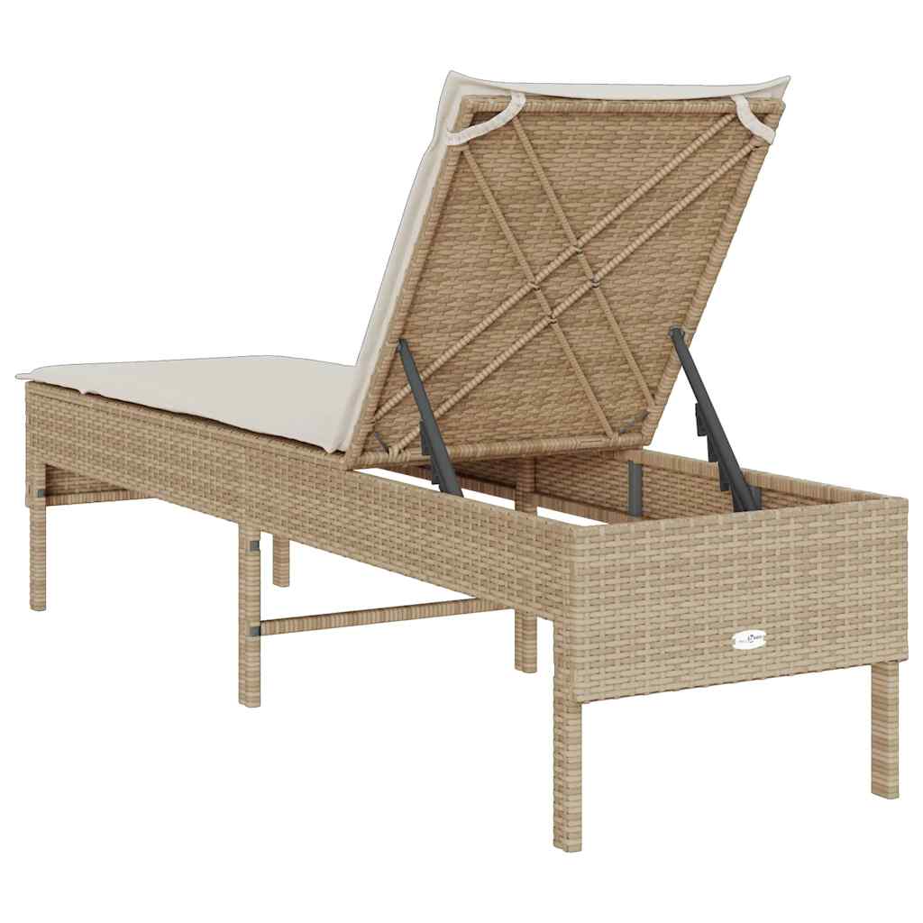 Espreguiçadeira com almofadão 55x200x44cm vime PE bege