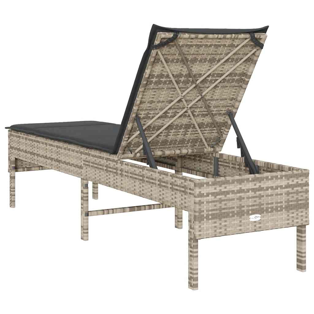 Espreguiçadeira almofadão 55x200x44cm vime PE cinzento-claro