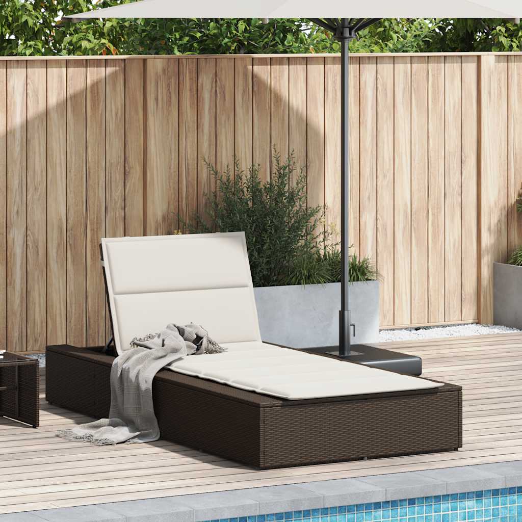 Brown PE rattan floating sun lounger with cushion
