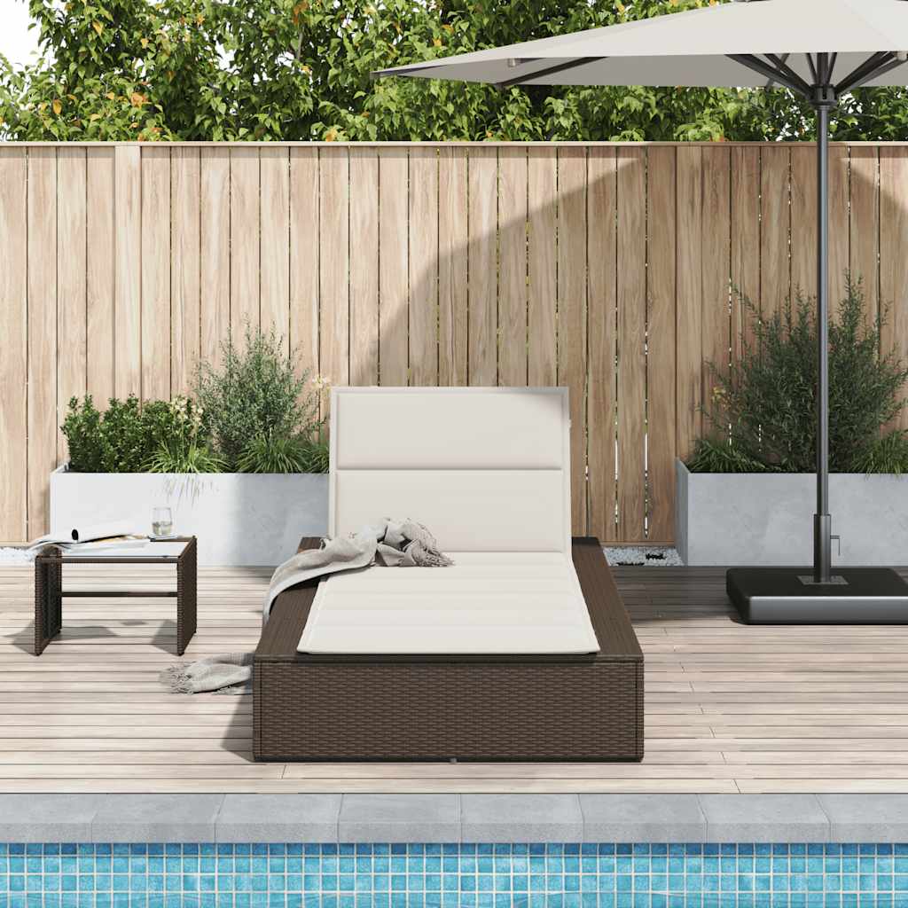 Brown PE rattan floating sun lounger with cushion