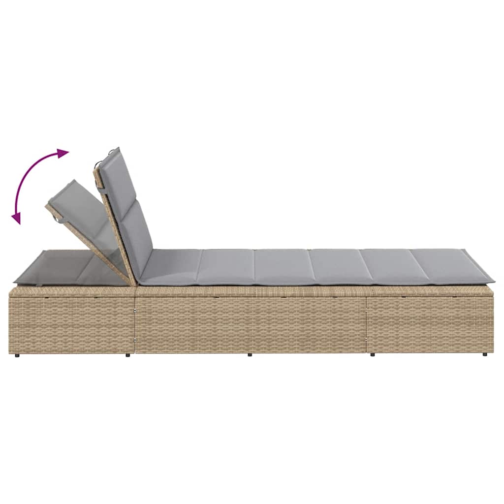 Beige PE rattan floating sun lounger with cushion