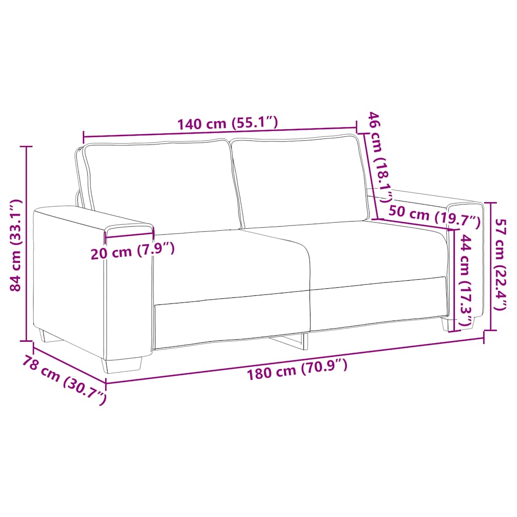 Sofá de 2 lugares, cor vinho, 140 cm, tecido