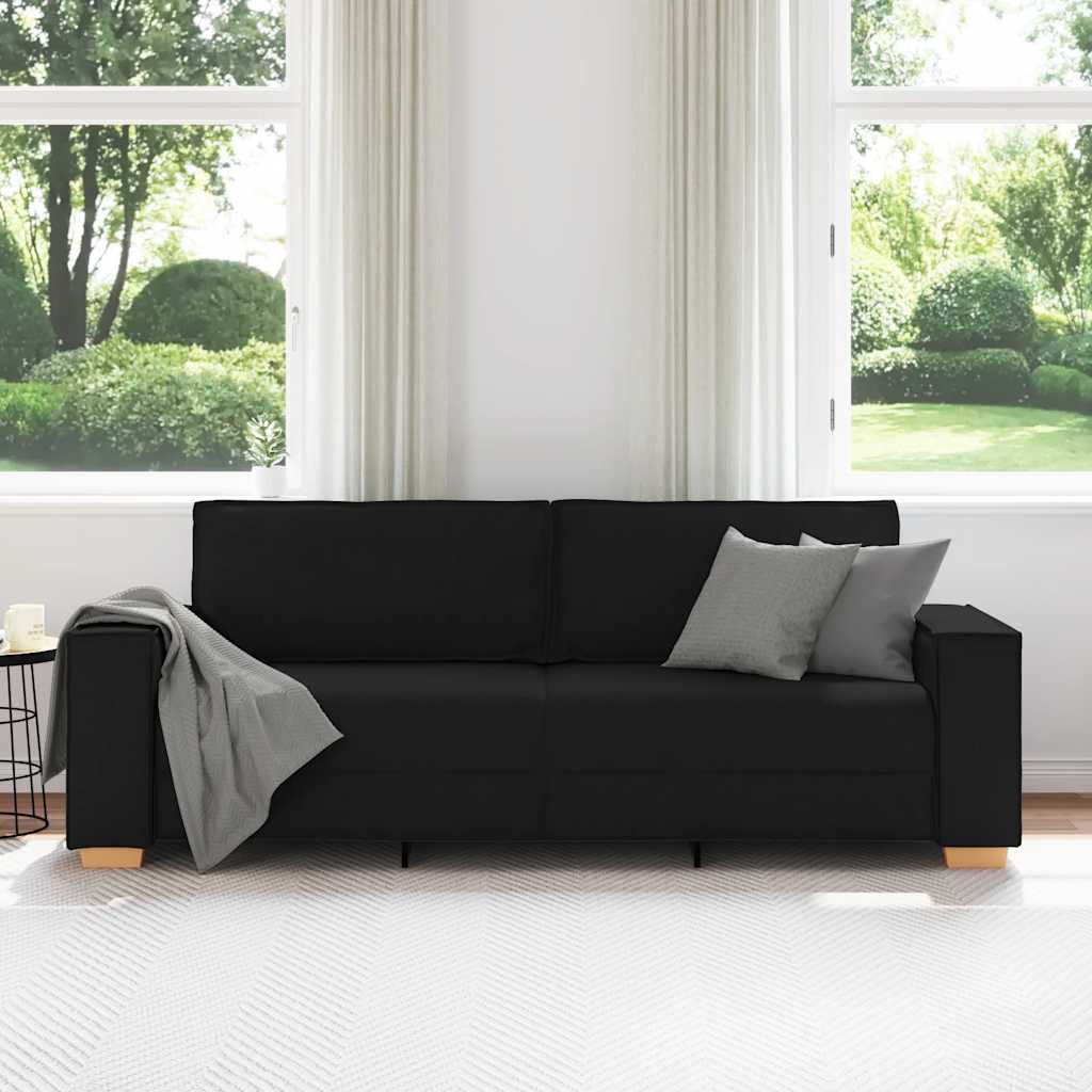 Sofá de 3 lugares preto 180 cm tecido