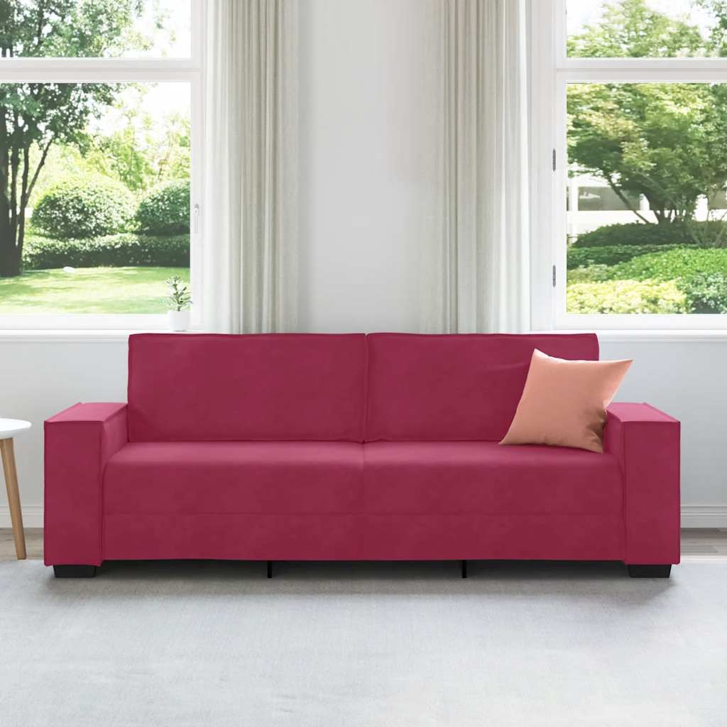 Sofá de 3 lugares veludo 180 cm vermelho tinto