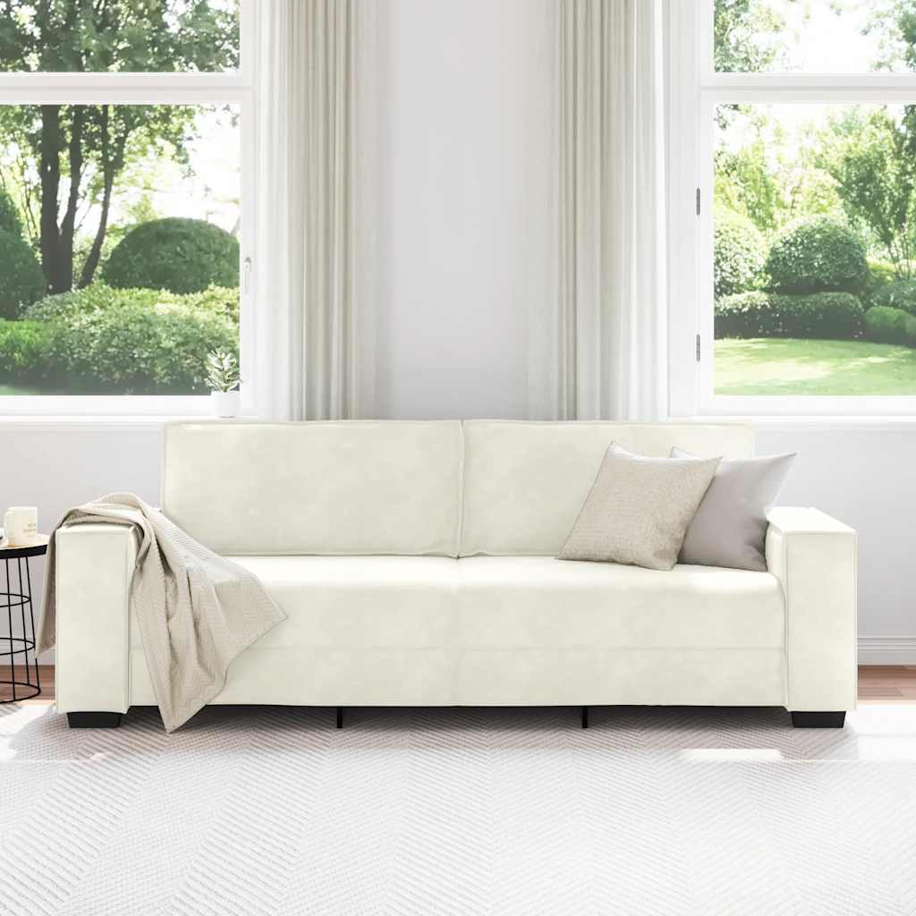 Sofá de 3 lugares 180 cm veludo cor creme