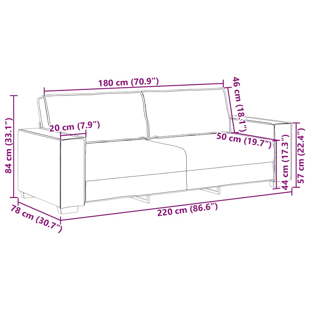 Sofá de 3 lugares 180 cm veludo cor creme