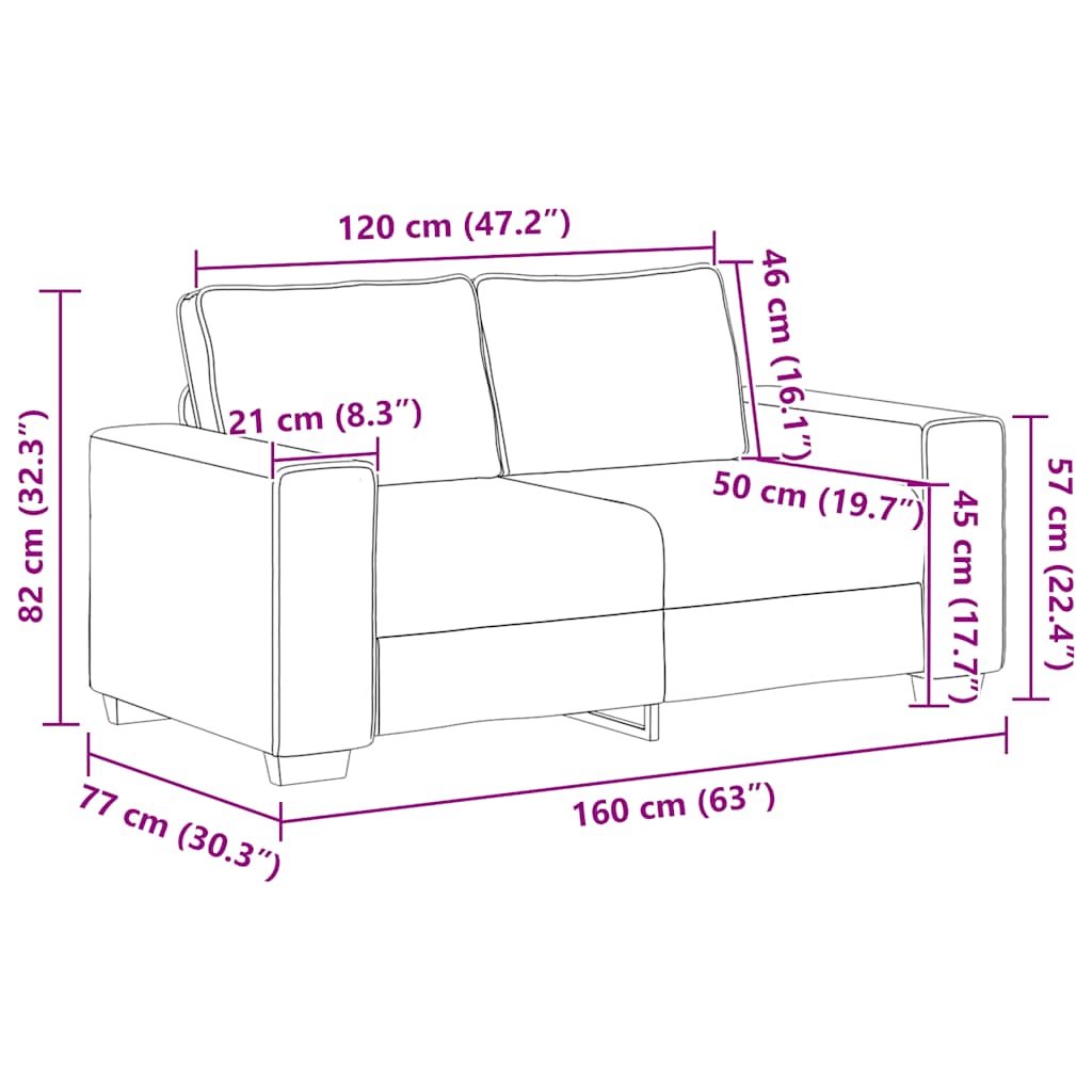 Sofá de 2 lugares tecido 120 cm cinzento-acastanhado