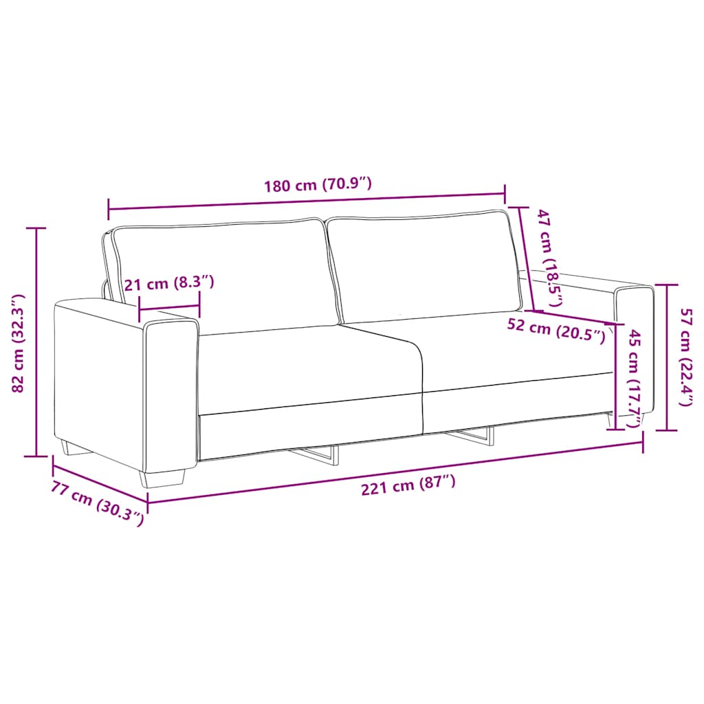 3-seater sofa in 180 cm grey-brown fabric