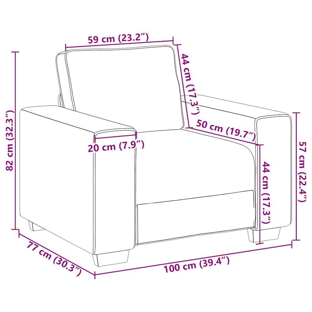 Poltrona 60 cm veludo cinzento-claro