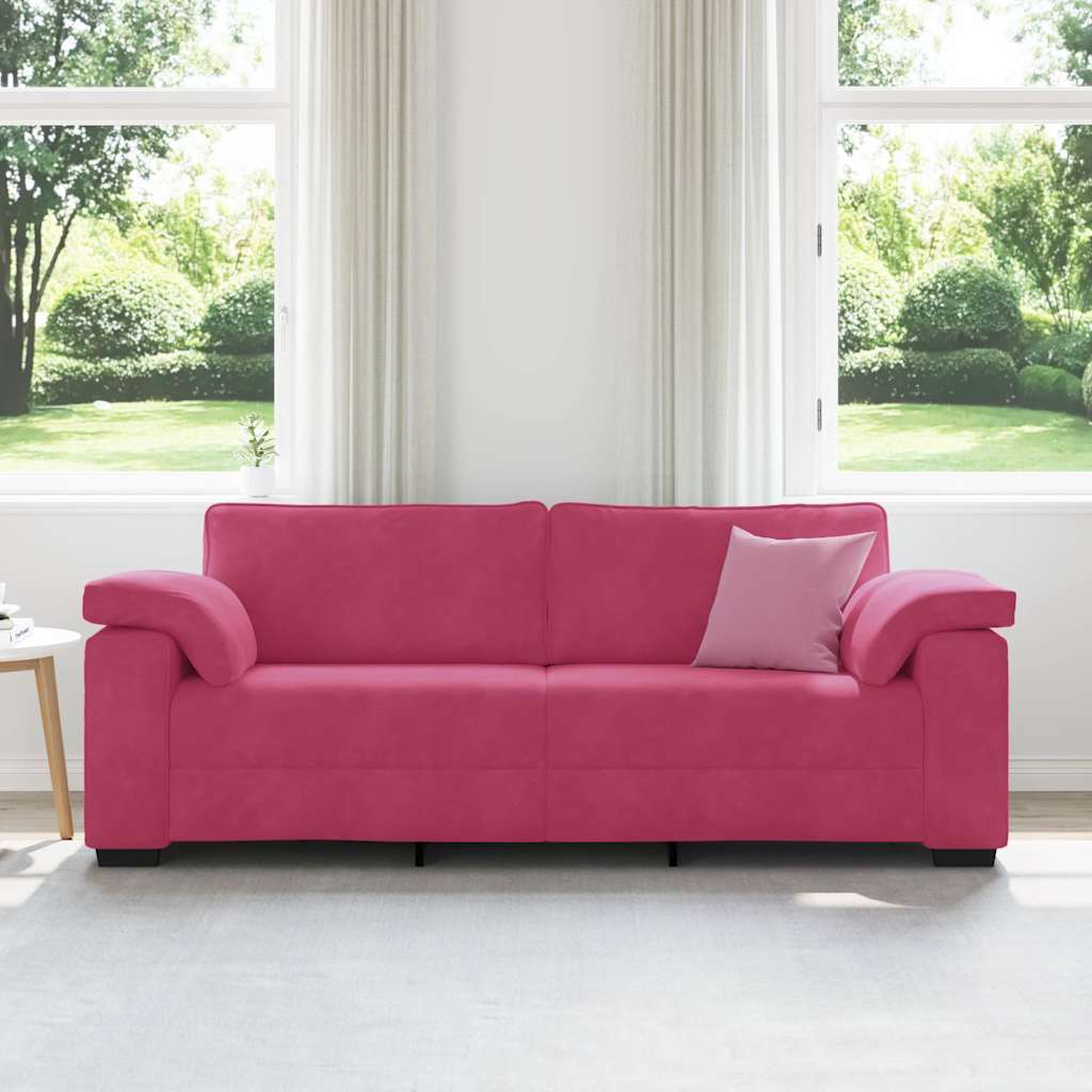 Sofá de 3 lugares veludo 178 cm vermelho tinto