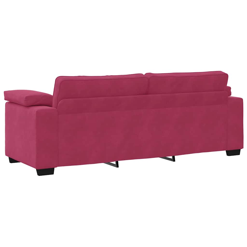 Sofá de 3 lugares veludo 178 cm vermelho tinto