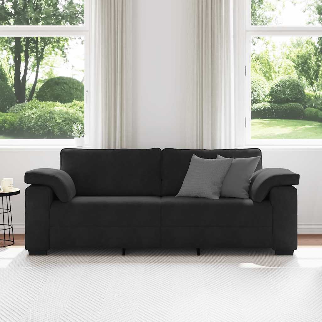Sofá de 3 lugares 178 cm veludo preto