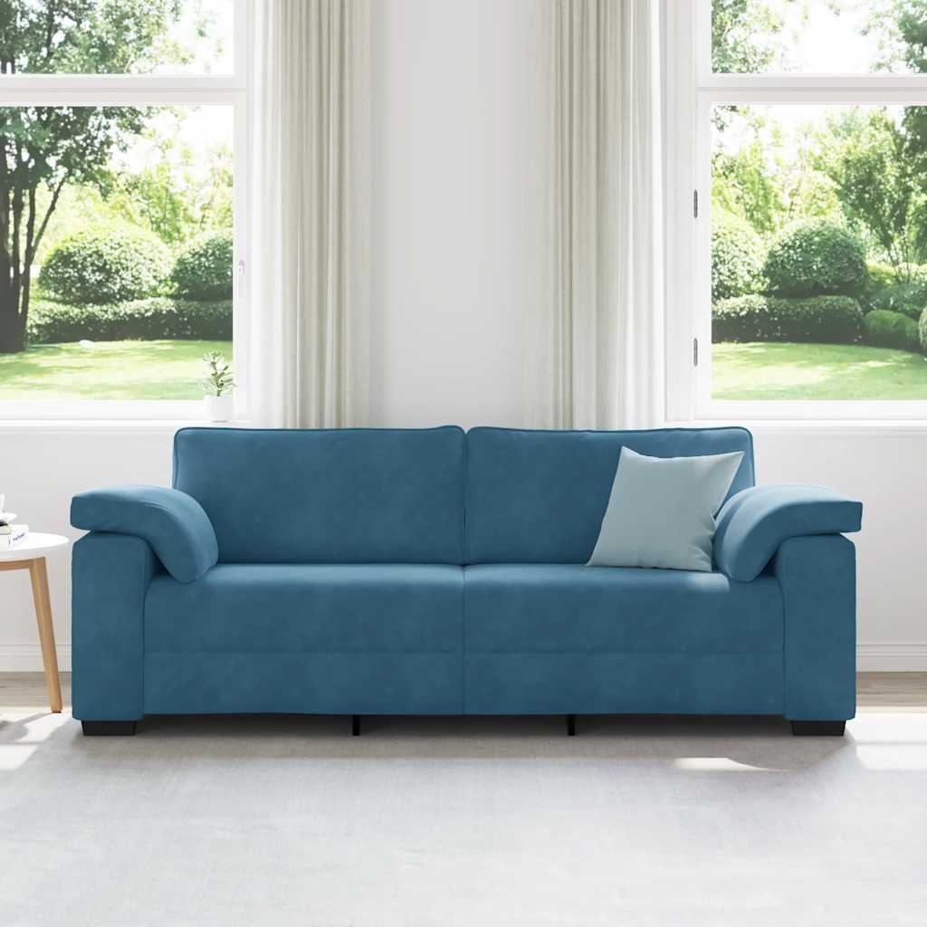 Sofá de 3 lugares 178 cm veludo azul