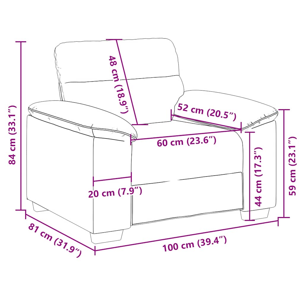 Poltrona tecido 60 cm cinzento-claro
