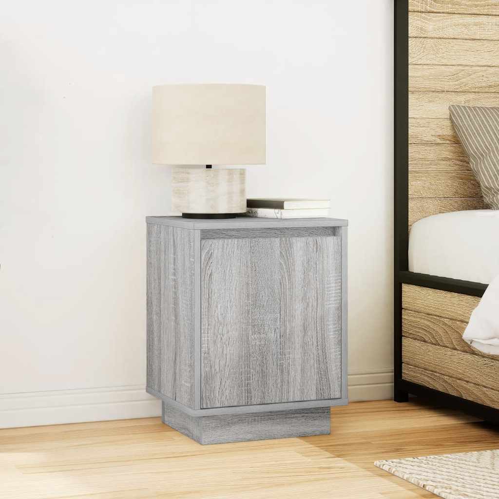 Mesa de cabeceira com luzes LED 38x34x50 cm cinzento-sonoma