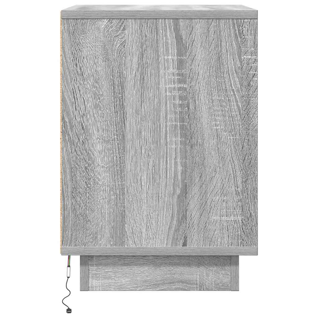 Mesa de cabeceira com luzes LED 38x34x50 cm cinzento-sonoma