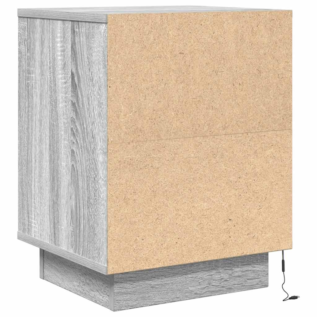 Mesa de cabeceira com luzes LED 38x34x50 cm cinzento-sonoma