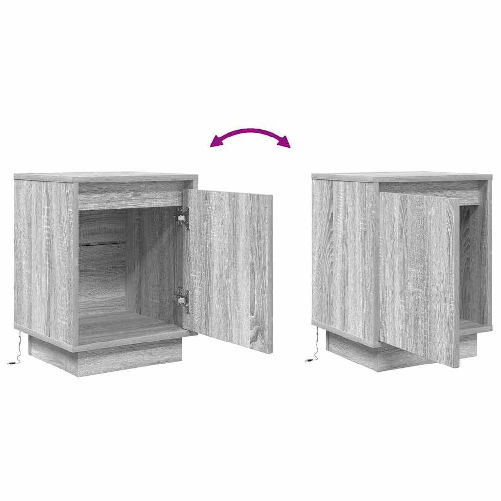 Mesas cabeceira c/ luzes LED 2 pcs 38x34x50 cm cinzento-sonoma