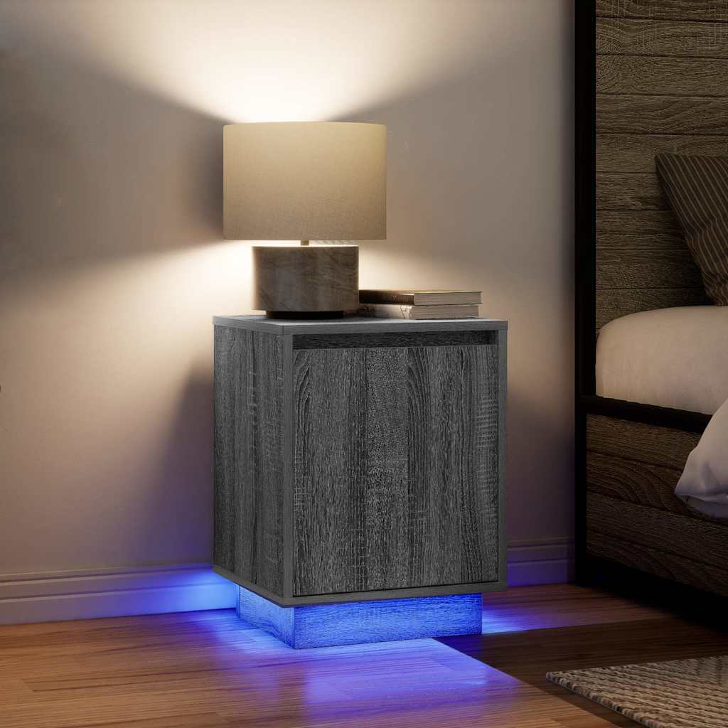 Mesas cabeceira c/ luzes LED 2 pcs 38x34x50 cm cinzento-sonoma