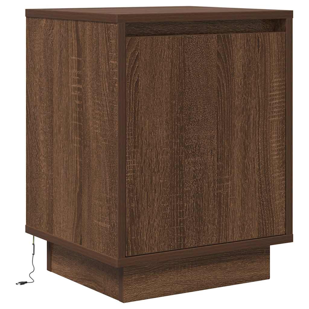 Mesa de cabeceira com luzes LED 38x34x50 cm carvalho castanho
