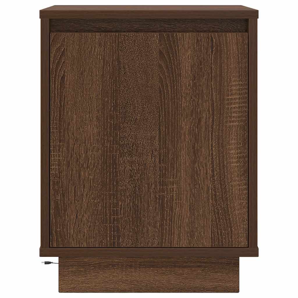 Mesa de cabeceira com luzes LED 38x34x50 cm carvalho castanho
