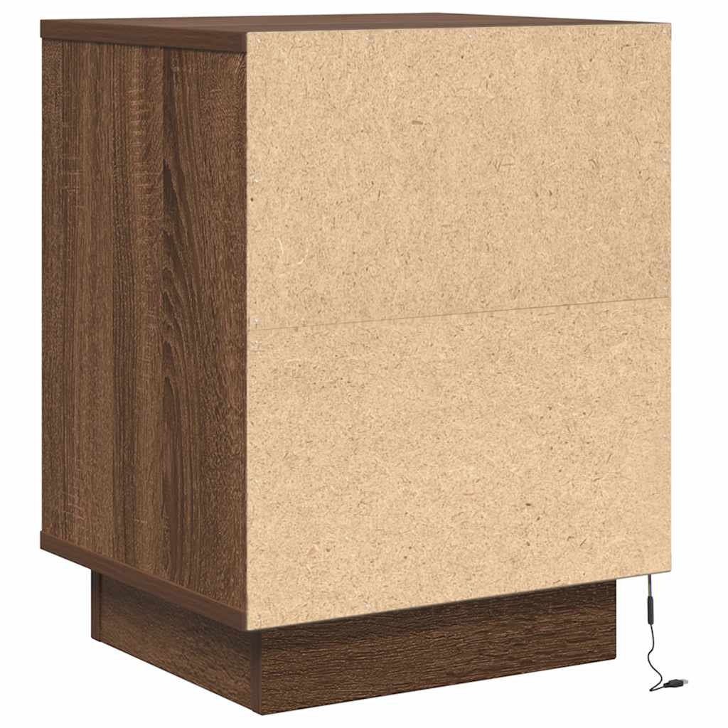 Mesa de cabeceira com luzes LED 38x34x50 cm carvalho castanho