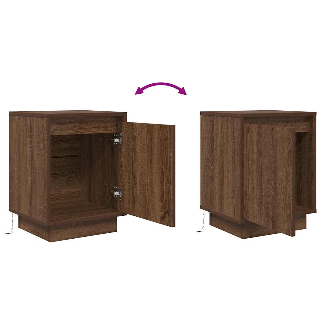 Mesa de cabeceira com luzes LED 38x34x50 cm carvalho castanho