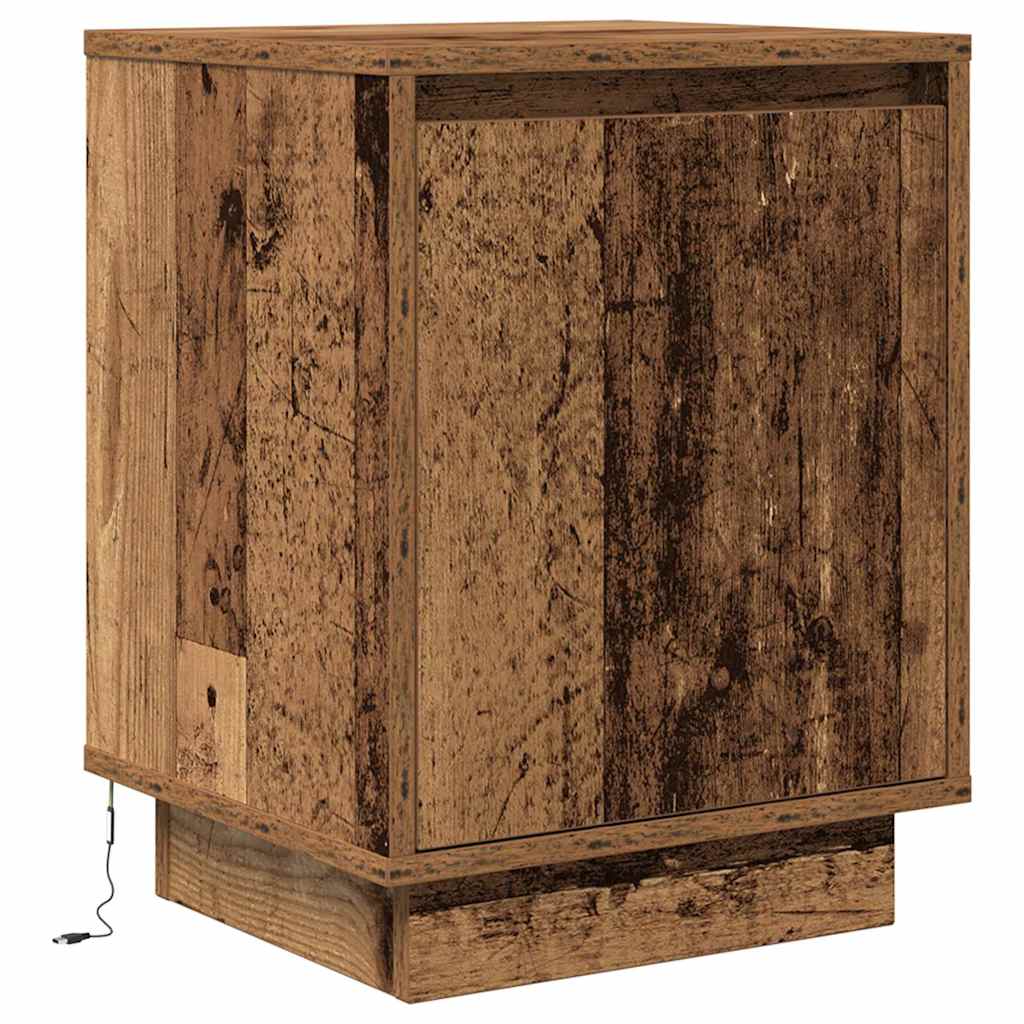 Mesas cabeceira c/ luzes LED 2 pcs 38x34x50 cm madeira velha