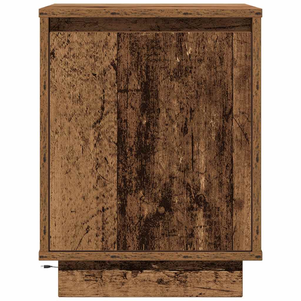 Mesas cabeceira c/ luzes LED 2 pcs 38x34x50 cm madeira velha