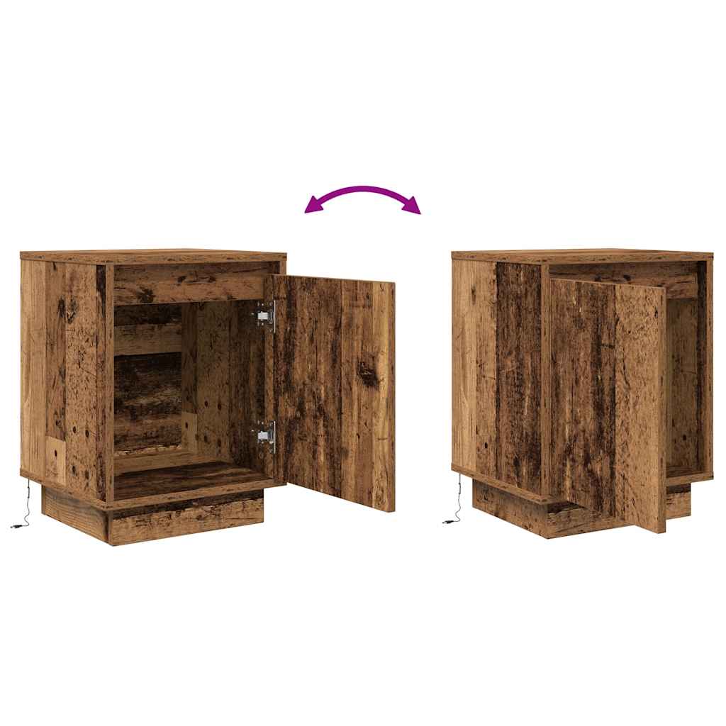 Mesas cabeceira c/ luzes LED 2 pcs 38x34x50 cm madeira velha