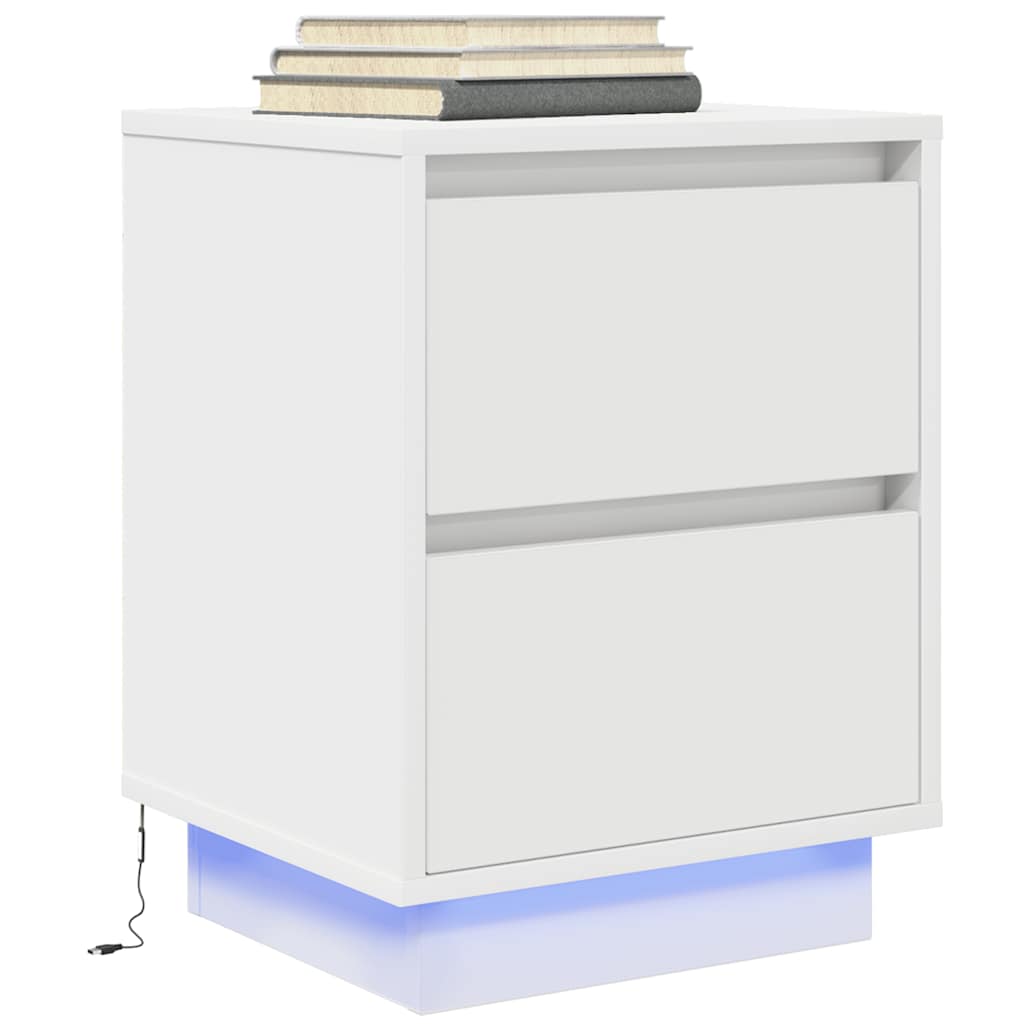 Mesas cabeceira c/ luzes LED 2 pcs 38x34x50 cm branco