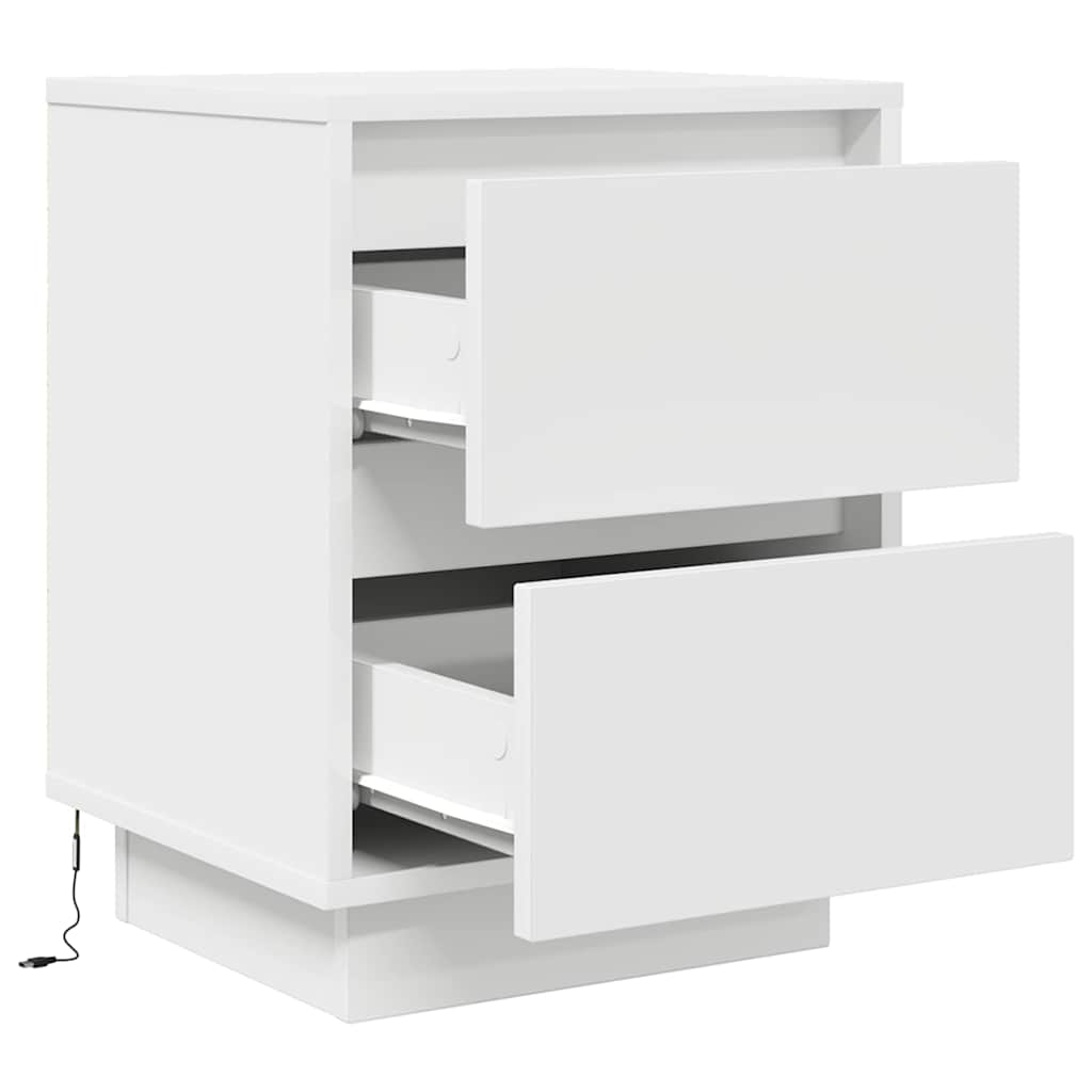 Mesas cabeceira c/ luzes LED 2 pcs 38x34x50 cm branco