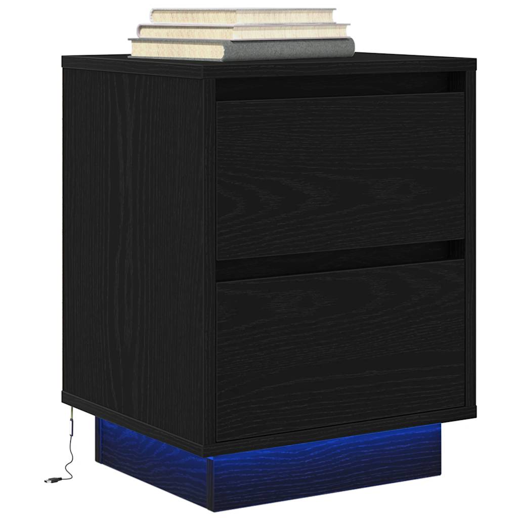 Mesas cabeceira c/ luzes LED 2 pcs 38x34x50 cm preto
