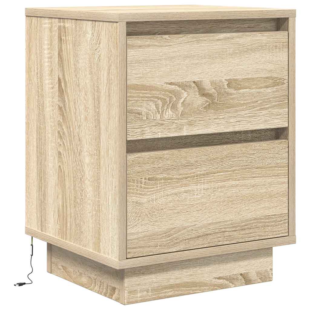 Mesa de cabeceira com luzes LED 38x34x50 cm carvalho sonoma