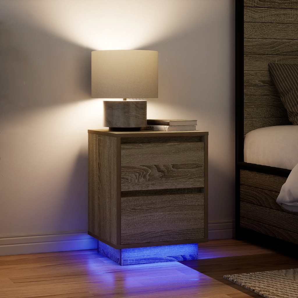 Mesa de cabeceira com luzes LED 38x34x50 cm carvalho sonoma