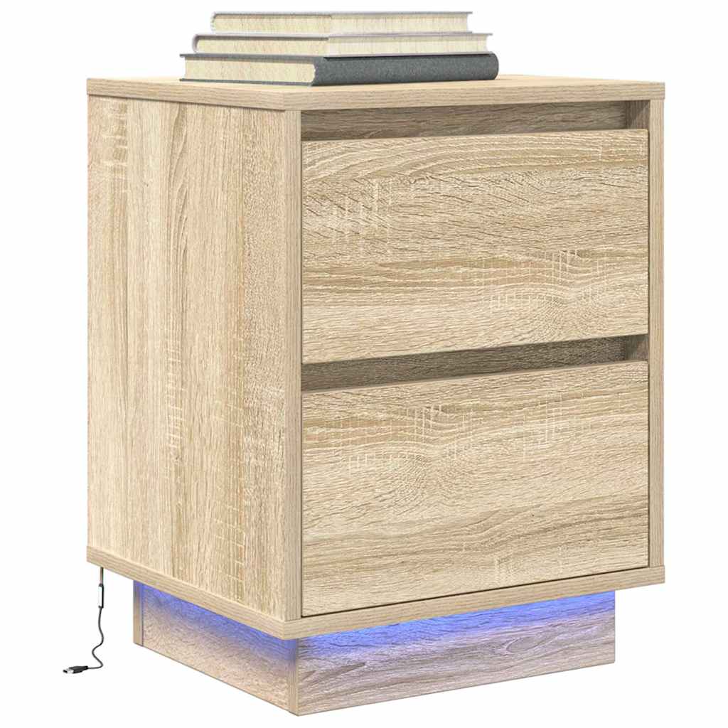 Mesa de cabeceira com luzes LED 38x34x50 cm carvalho sonoma