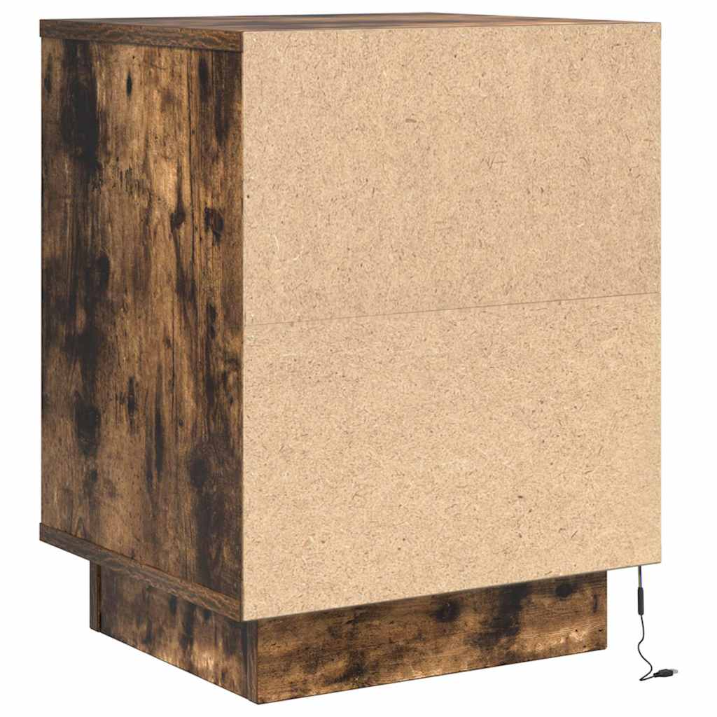 Mesa de cabeceira com luzes LED 38x34x50 cm carvalho fumado