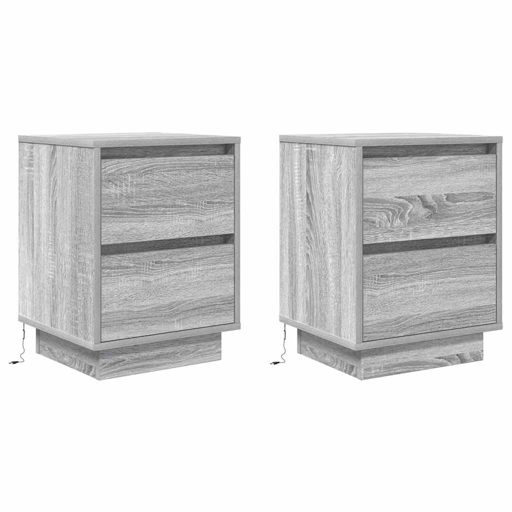 Bedside tables with LED lights 2 pcs 38x34x50 cm Sonoma grey